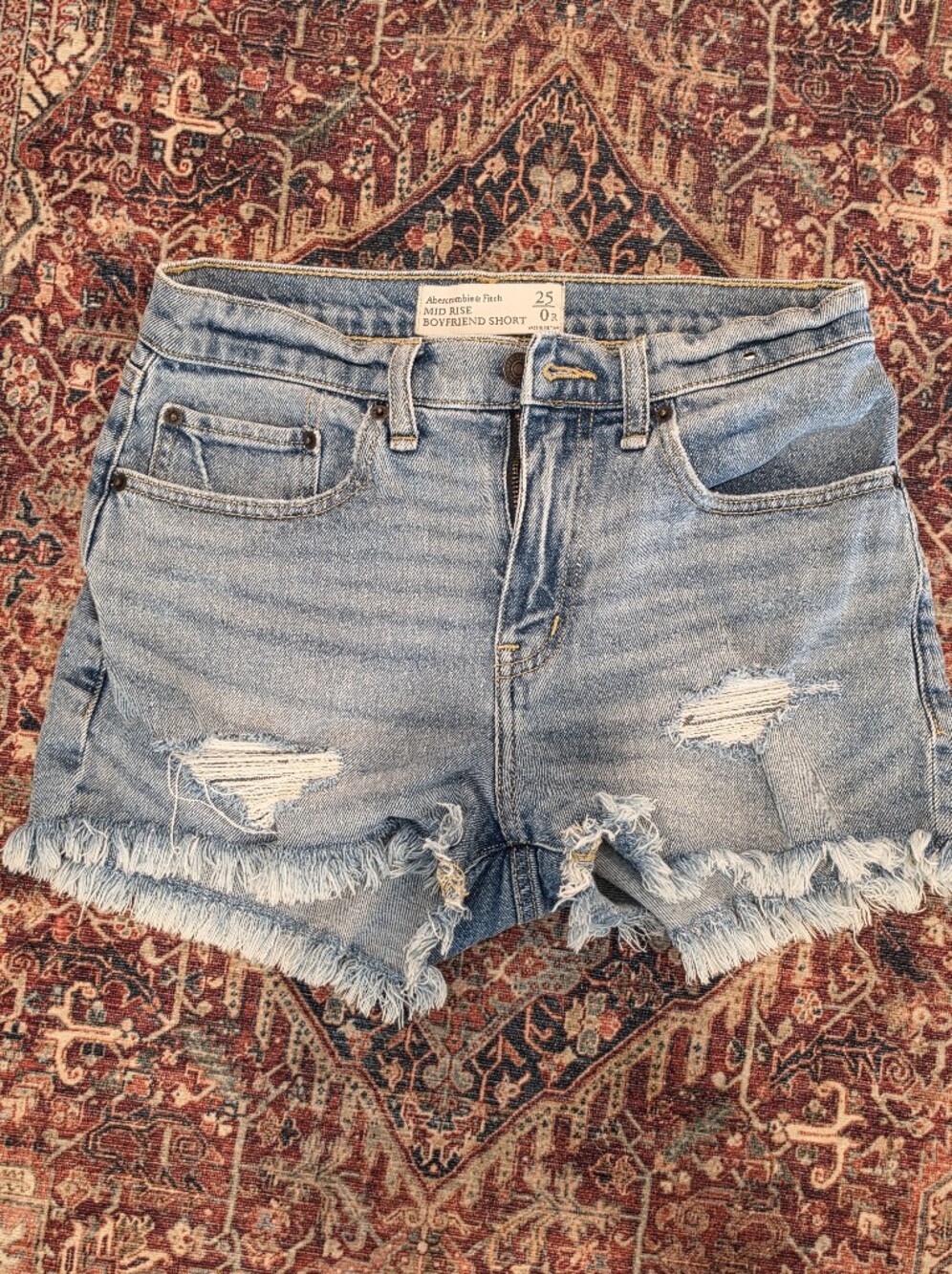 Abercrombie & Fitch Light Wash Distressed Boyfriend Denim Shorts